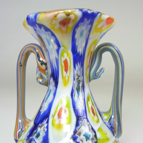(image for) Fratelli Toso Millefiori Canes Murano Yellow & Blue Glass Vase - Click Image to Close