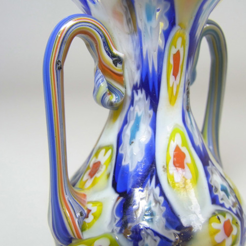 (image for) Fratelli Toso Millefiori Canes Murano Yellow & Blue Glass Vase - Click Image to Close