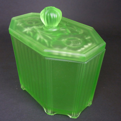 Art Deco 1930's Uranium Green Glass Biscuit Jar/Pot - Click Image to Close