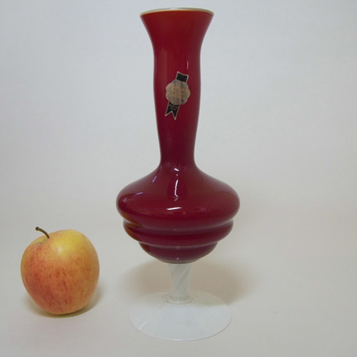 Veritable Opaline Florence Italian Empoli Red Glass Vase - Click Image to Close