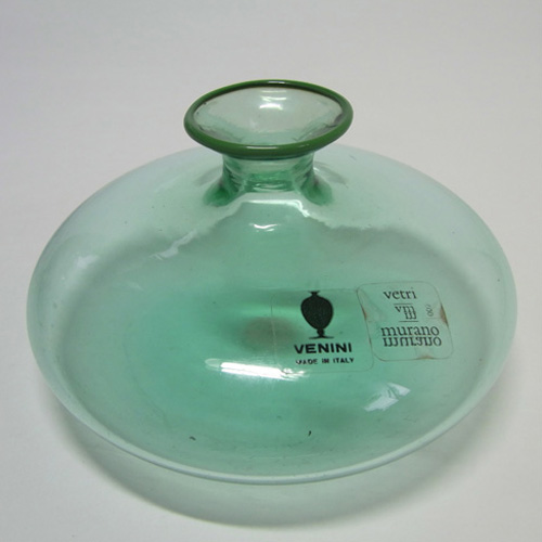 (image for) Venini Murano Turquoise Glass Vase - Signed + Labelled - Click Image to Close