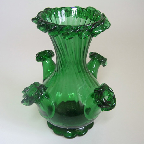 Gordiola Spanish Green Glass Five Spout Vase - Click Image to Close