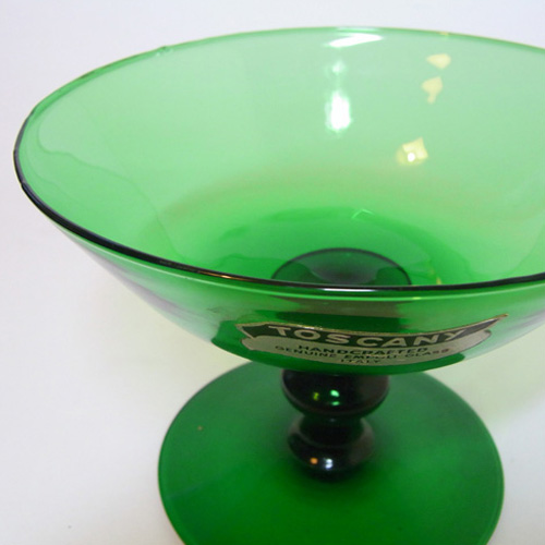 Empoli Verde Italian Green Glass Footed Bowl - Labelled - Click Image to Close