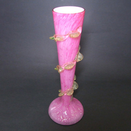Czech/Bohemian Victorian Silver Mica Pink & Uranium Glass Vase - Click Image to Close