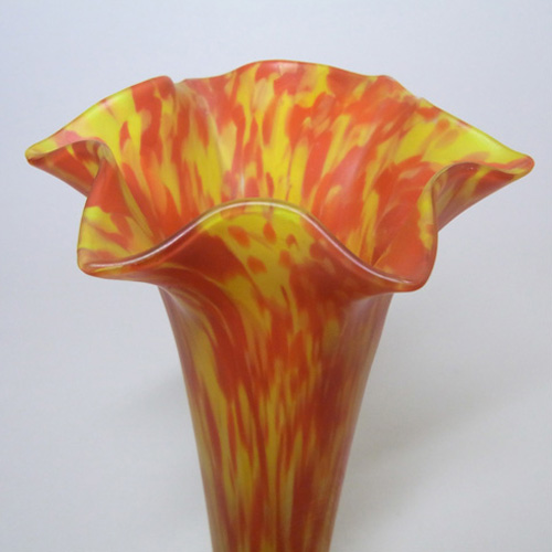 (image for) Pair of 1930's Czech Red/Yellow Spatter Glass Vases - Click Image to Close