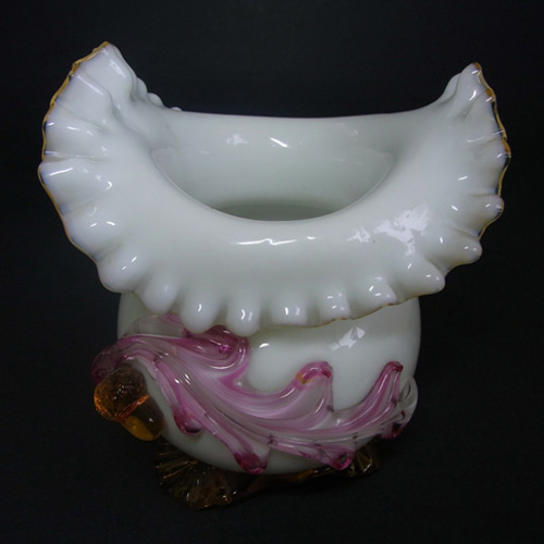 (image for) Victorian Uranium Custard Glass Pink & Ivory Acorn Vase - Click Image to Close