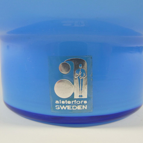 Alsterfors #S7032 Blue Glass Vase by Per Olof Ström - Labelled - Click Image to Close