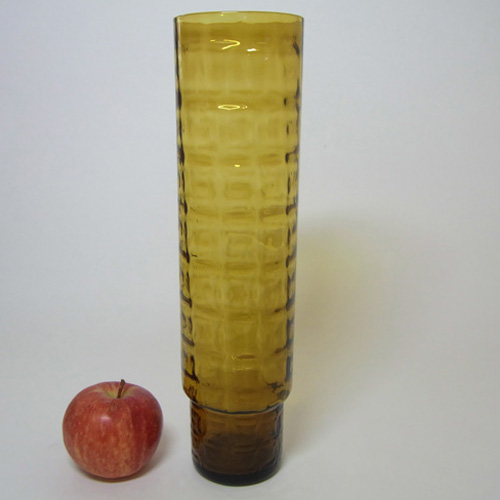 (image for) Alsterfors Scandinavian 1960's Amber Glass Ribbed Vase - Click Image to Close