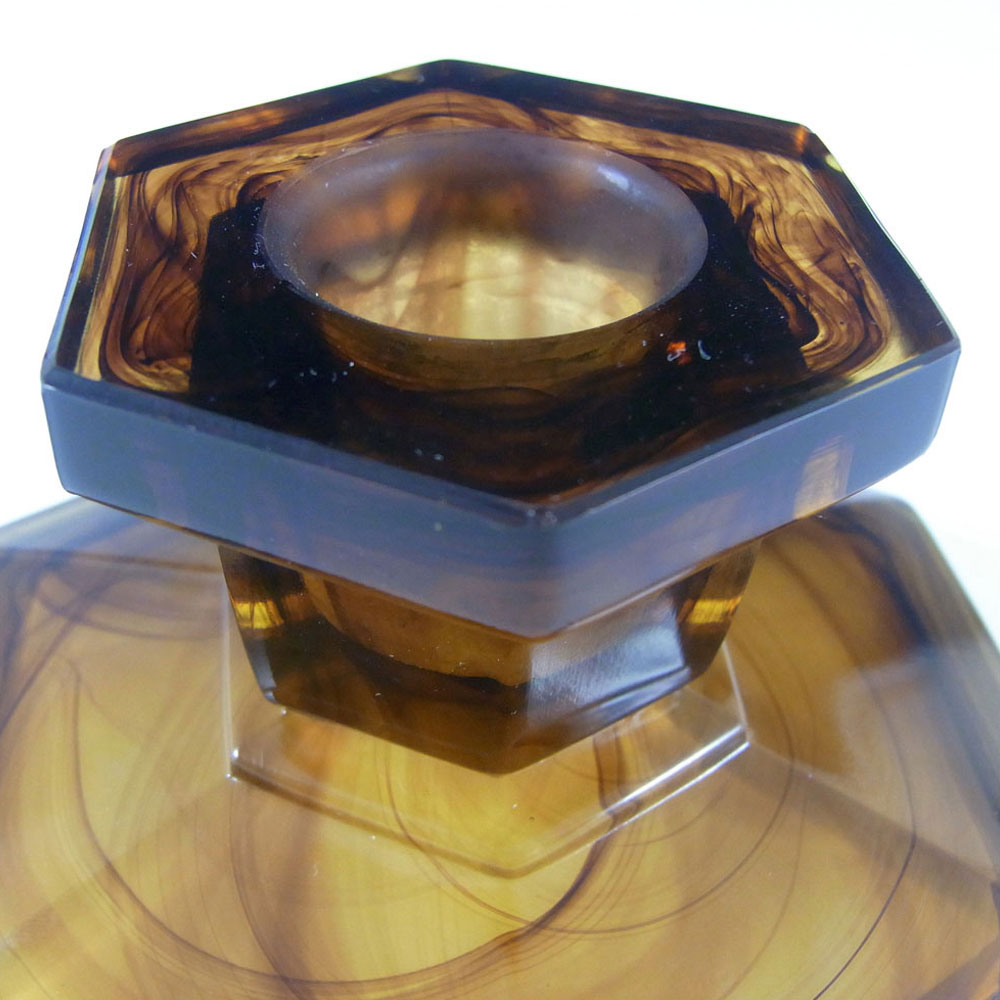 (image for) Davidson #283/S British Art Deco Amber Cloud Glass Candlesticks - Click Image to Close