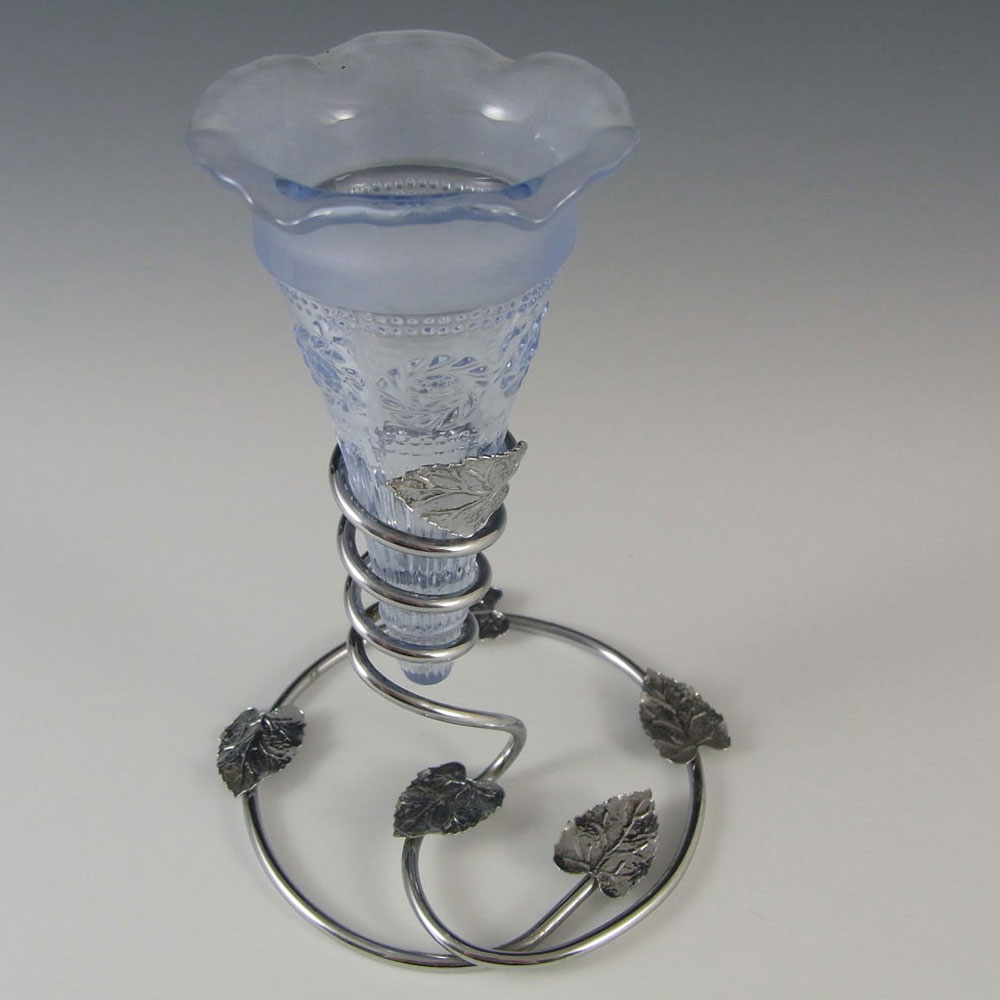 (image for) Bagley #3187 Art Deco 6" Blue Glass & Metal 'Katherine' Vase - Click Image to Close
