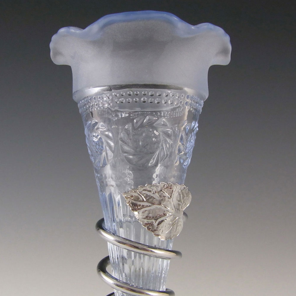 Bagley #3187 Art Deco 6" Blue Glass & Metal 'Katherine' Vase - Click Image to Close