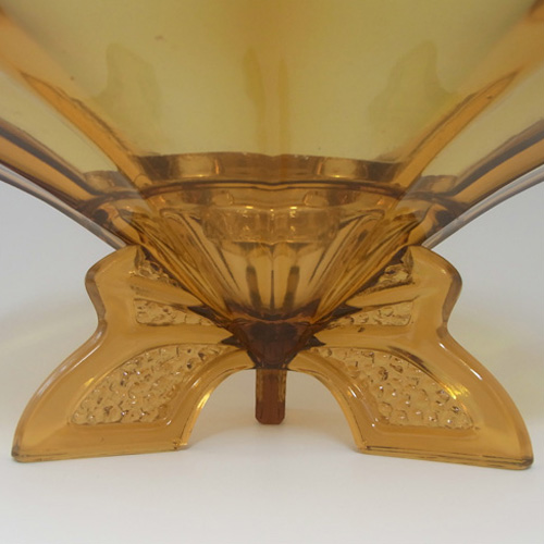 (image for) Müller & Co Large 1930s Art Deco Amber Glass Centerpiece Bowl - Click Image to Close