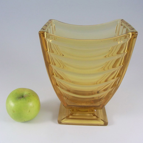 Sowerby #2617 Art Deco 1930's Amber Pressed Glass Vase - Click Image to Close