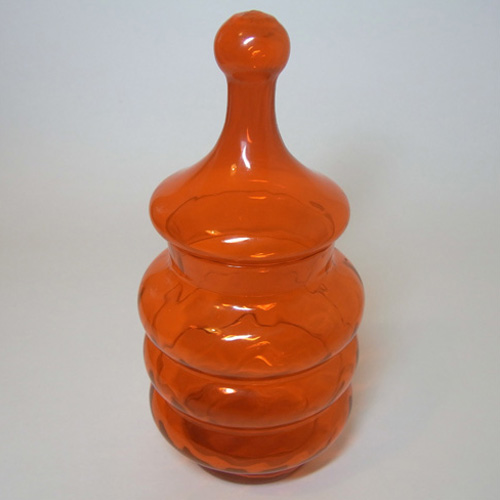 Empoli Italian Orange Hooped Glass Bon Bon Jar - Click Image to Close