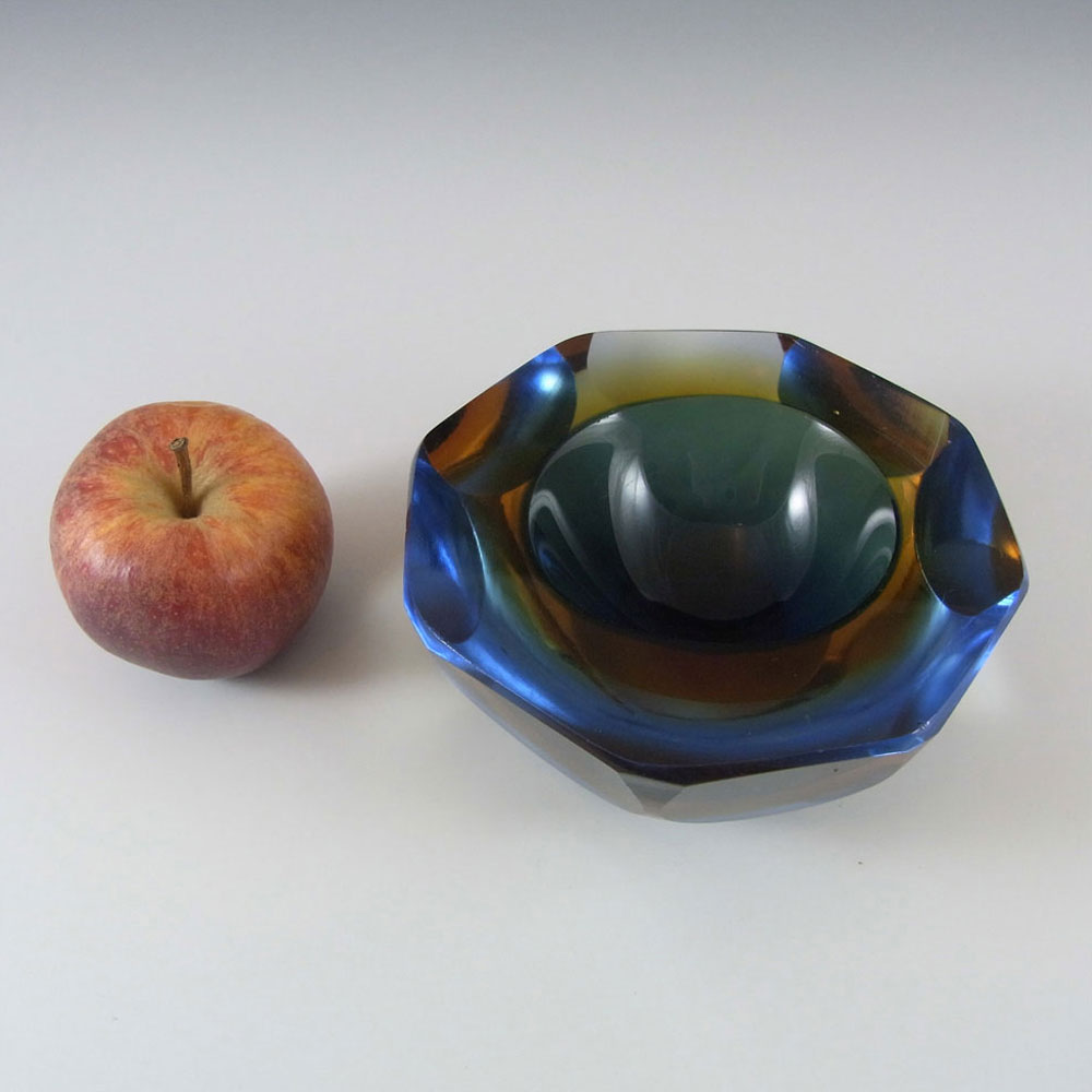 (image for) Murano Sommerso Faceted Blue & Amber Glass Block Bowl - Click Image to Close