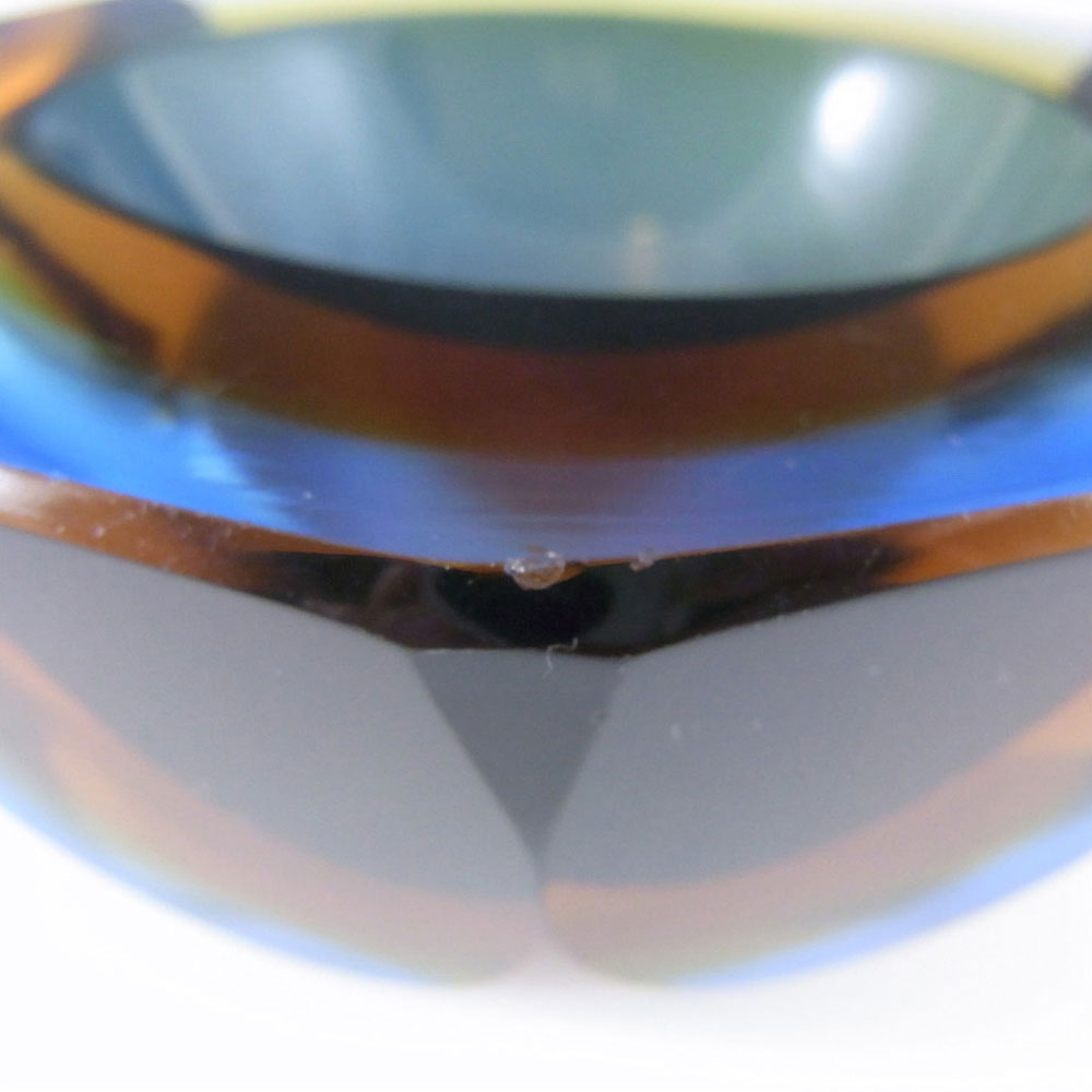 (image for) Murano Sommerso Faceted Blue & Amber Glass Block Bowl - Click Image to Close