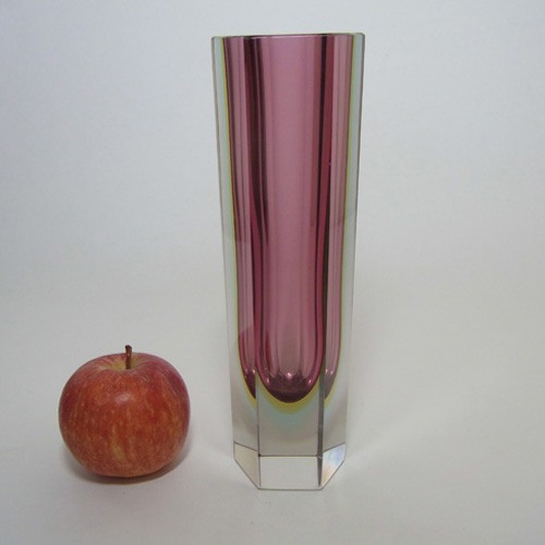 (image for) Murano/Sommerso Faceted Pink Glass Block Vase - Click Image to Close