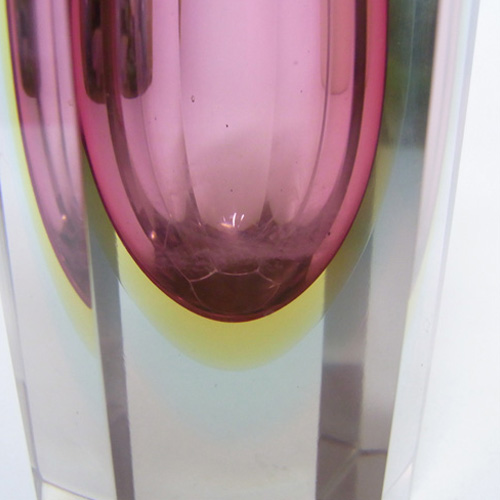 (image for) Murano/Sommerso Faceted Pink Glass Block Vase - Click Image to Close