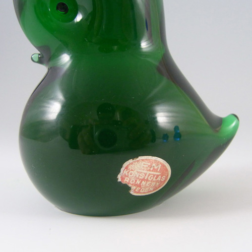 (image for) FM Konstglas/Ronneby Swedish Green Glass Bird - Labelled - Click Image to Close