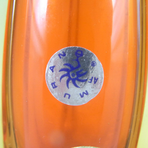 (image for) Galliano Ferro Murano Sommerso Orange & Amber Glass Stem Vase - Label - Click Image to Close