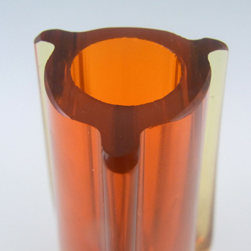 Galliano Ferro Murano Sommerso Orange & Amber Glass Stem Vase - Label - Click Image to Close