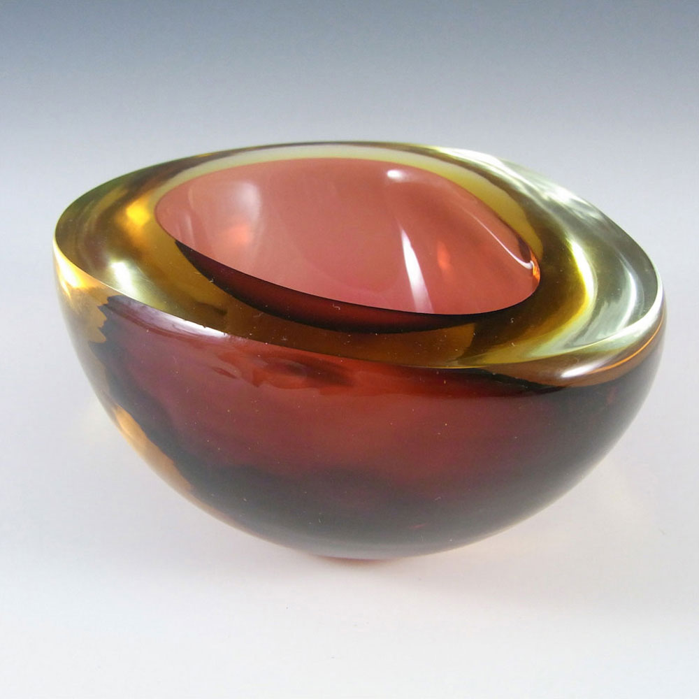 Murano Geode Brown & Amber Sommerso Glass Teardrop Bowl - Click Image to Close