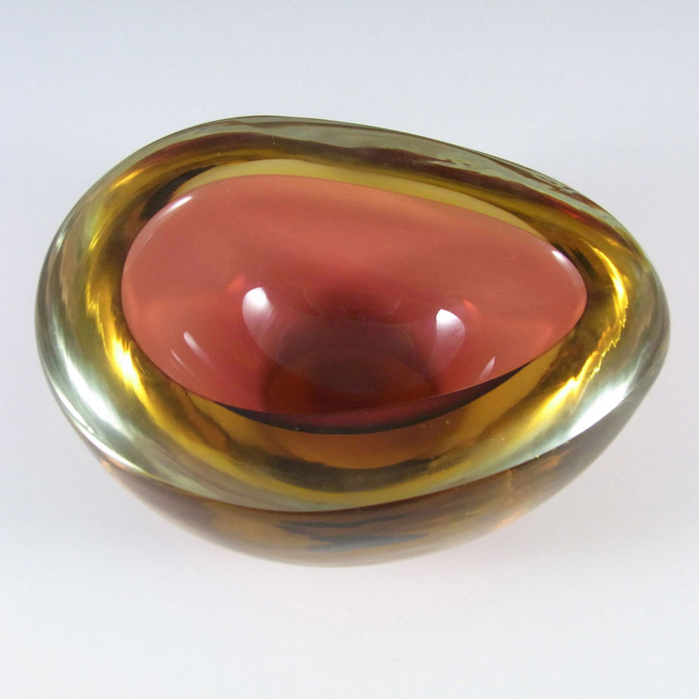 (image for) Murano Geode Brown & Amber Sommerso Glass Teardrop Bowl - Click Image to Close