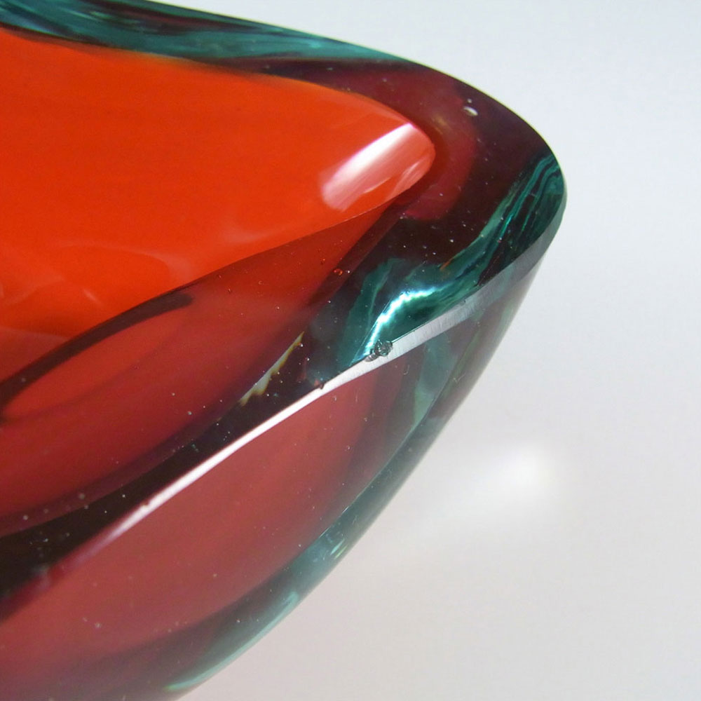 Murano Geode Red & Turquoise Sommerso Glass Triangle Bowl - Click Image to Close