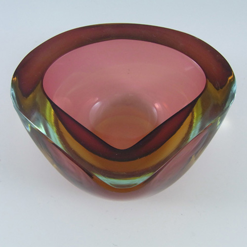 (image for) Murano Geode Pink & Amber Sommerso Glass Bowl - Click Image to Close