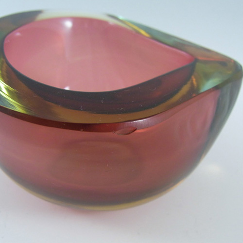 Murano Geode Pink & Amber Sommerso Glass Bowl - Click Image to Close