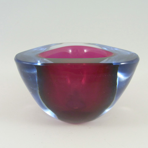 Murano Geode Pink & Blue Sommerso Glass Triangle Bowl - Click Image to Close