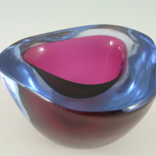(image for) Murano Geode Pink & Blue Sommerso Glass Triangle Bowl - Click Image to Close