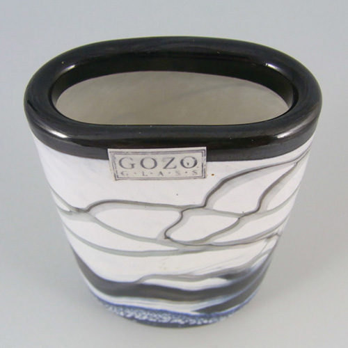 Gozo Maltese Glass 'Noir' Vase - Signed + Labelled - Click Image to Close