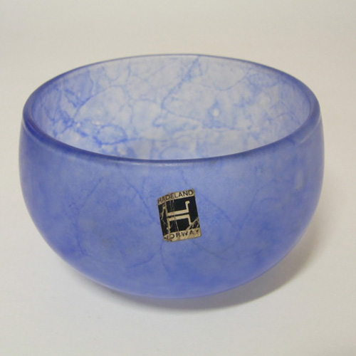 (image for) Hadeland Norwegian Blue Satin Glass Bowl - Labelled - Click Image to Close