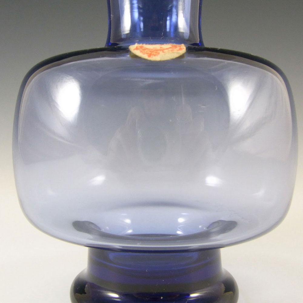 Holmegaard #18159 Per Lutken Blue Glass 'Safir' Vase - Signed - Click Image to Close