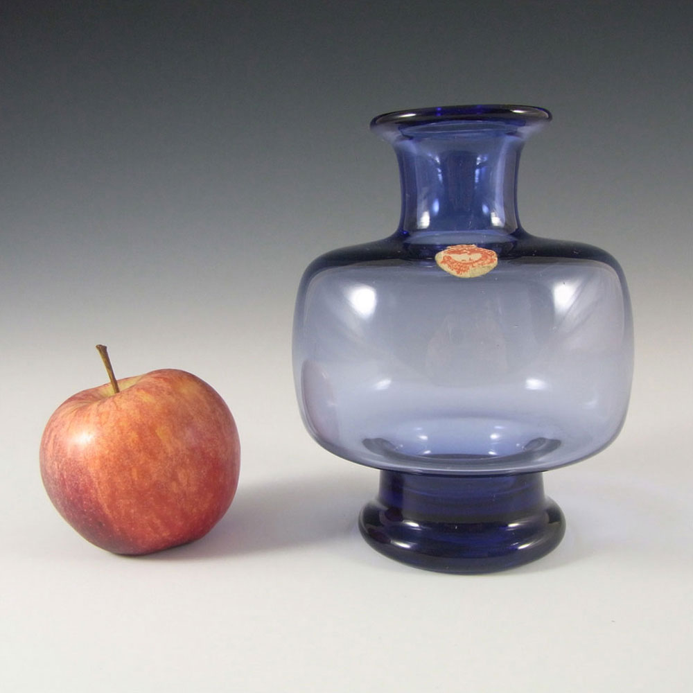 Holmegaard #18159 Per Lutken Blue Glass 'Safir' Vase - Signed - Click Image to Close