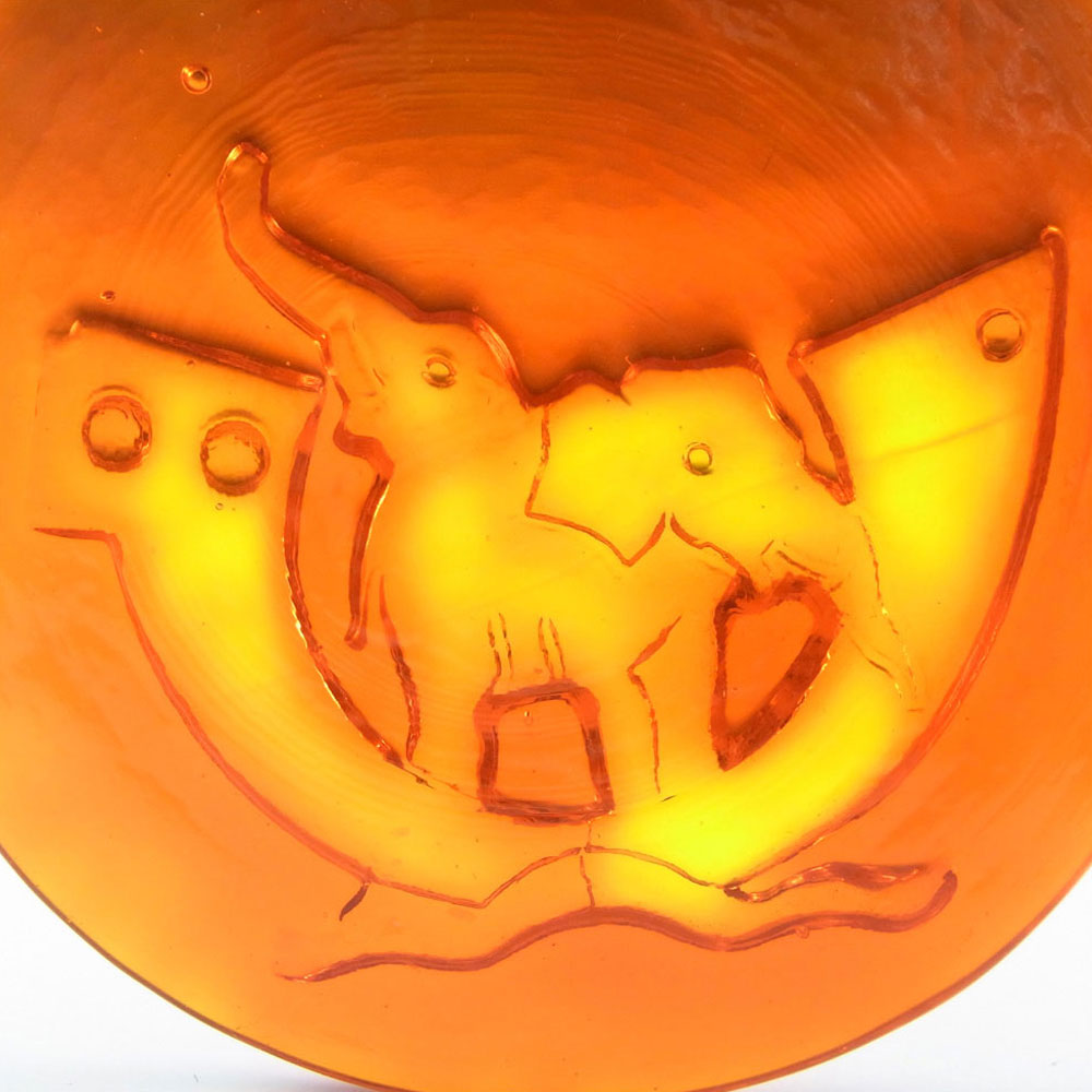 (image for) Holmegaard Michael Bang Orange Glass Elephants Suncatcher - Click Image to Close