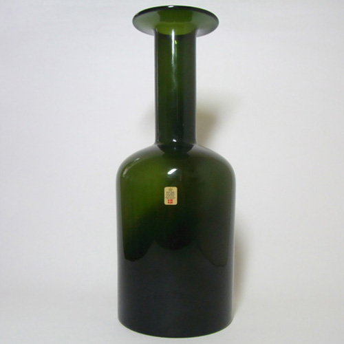 Holmegaard Otto Brauer Green Glass 15" Gulvvase / Gul Vase - Click Image to Close