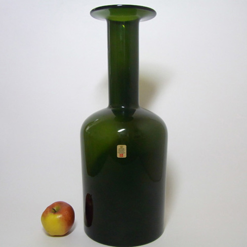 Holmegaard Otto Brauer Green Glass 15" Gulvvase / Gul Vase - Click Image to Close