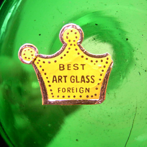 (image for) Japanese "Best Art Glass" Green Glass Vase - Labelled - Click Image to Close