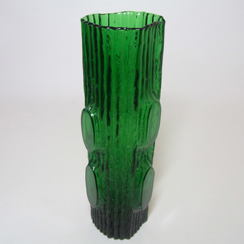 Japanese "My Lady" Bark Textured Green Glass Vase - Click Image to Close