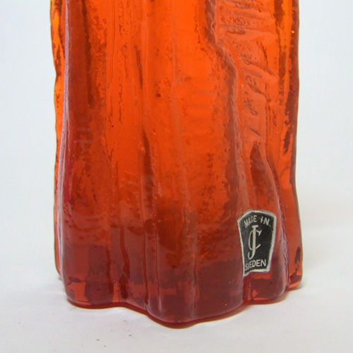 (image for) Lindshammar Swedish Orange Textured Glass Vase - Labelled - Click Image to Close