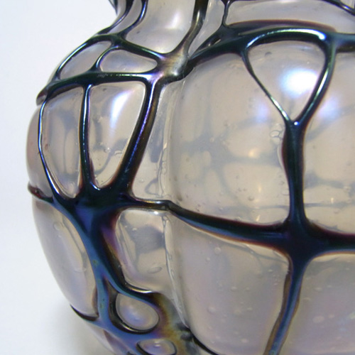 (image for) Kralik Art Nouveau 1900's Iridescent Veined Glass Vase - Click Image to Close