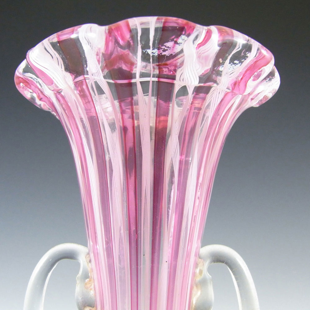 (image for) Murano Zanfirico Filigree Pink & White Venetian Glass Vase - Click Image to Close