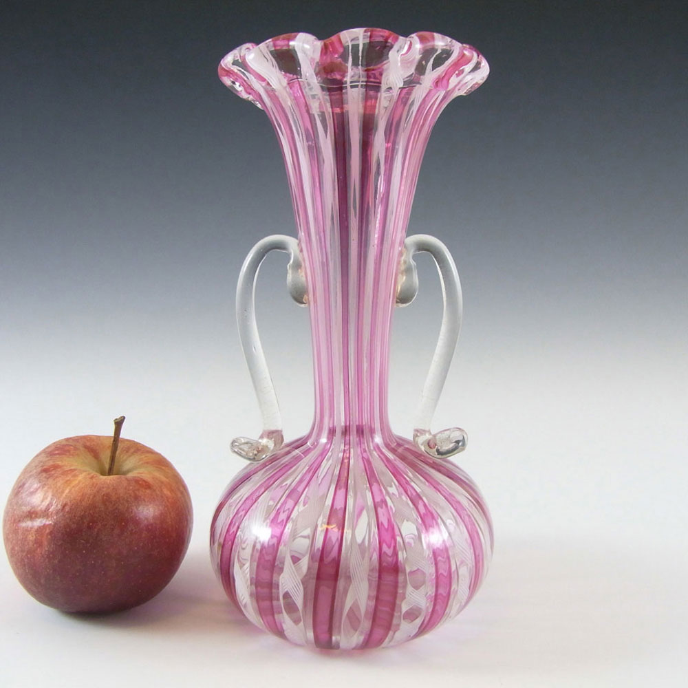 (image for) Murano Zanfirico Filigree Pink & White Venetian Glass Vase - Click Image to Close