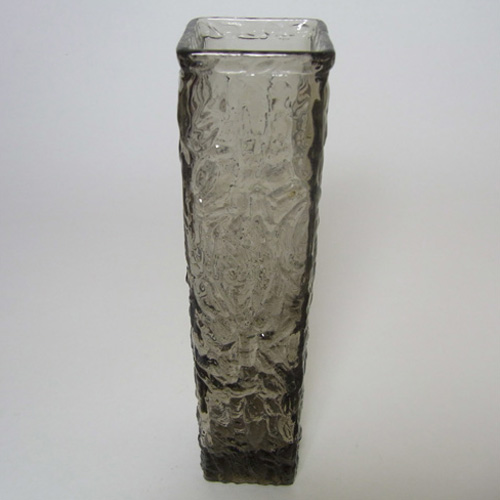 Davidson 70s British Smoky Bark Textured Glass "Luna" Vase - Click Image to Close