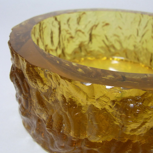 Davidson 70s British Amber Bark Textured Glass "Luna" Bowl - Click Image to Close