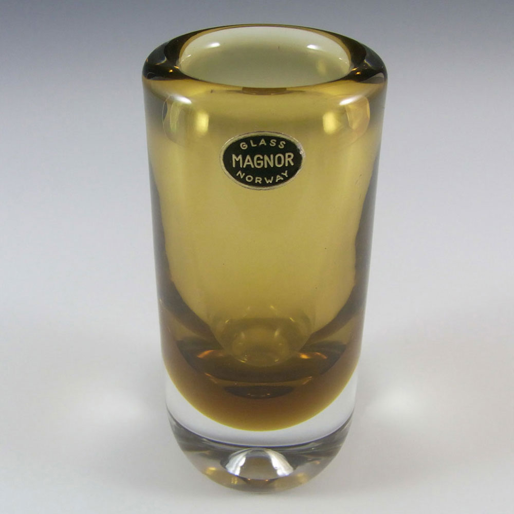 (image for) Magnor Norwegian 1970's Amber Glass Vase - Labelled - Click Image to Close