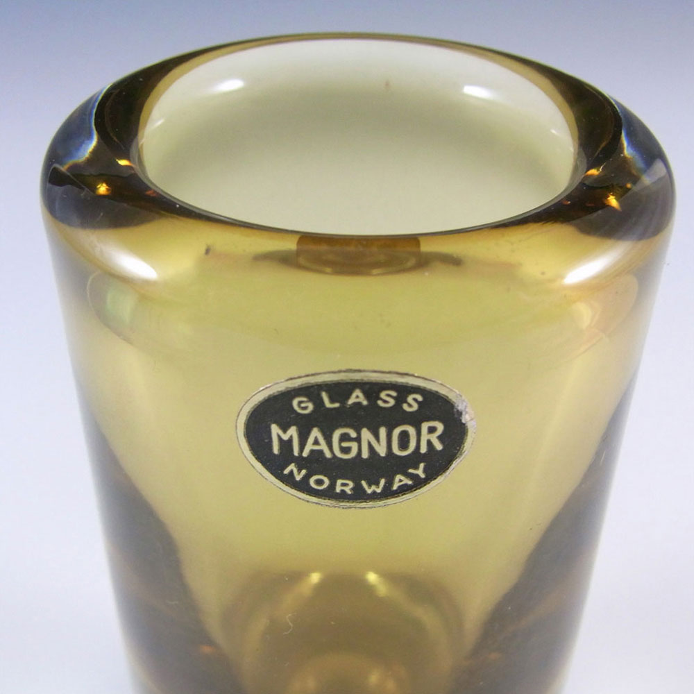 Magnor Norwegian 1970's Amber Glass Vase - Labelled - Click Image to Close