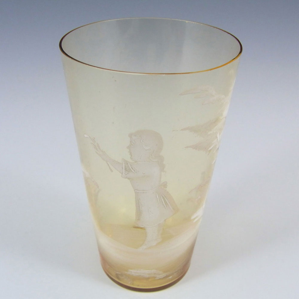 (image for) Mary Gregory Bohemian Hand Enamelled Amber Glass Tumbler - Click Image to Close